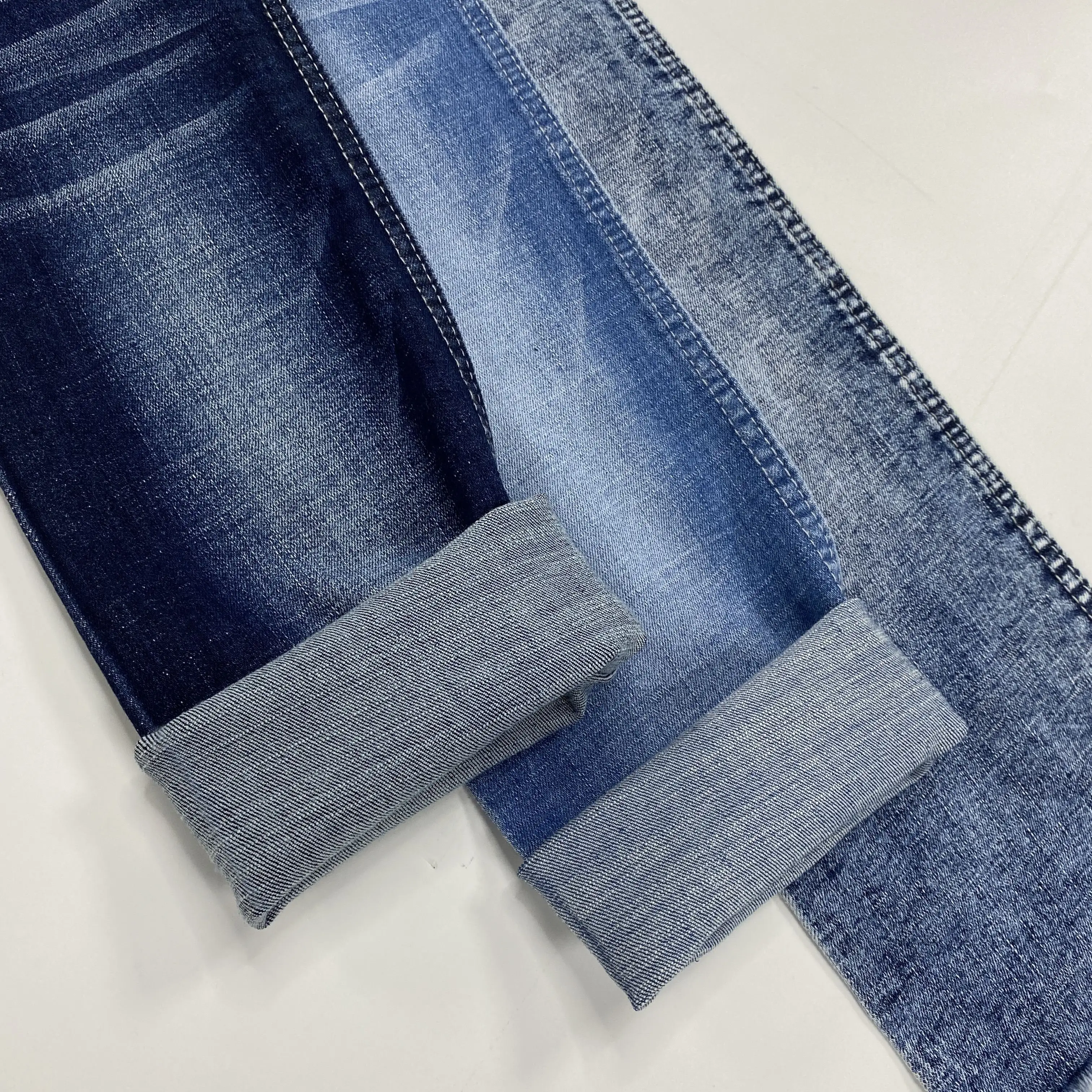 Tecido para jeans preto, estoque de alta qualidade, tecido tricot 8-11 onças, fio indigo/preto/azul, poliéster tingido/algodão 356gsm