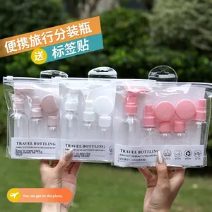 Ensemble de flacons cosmétiques en plastique personnalisés de 80 ml, 50 ml, 30 ml, couleur blanche, rose, bleue, avec sac de voyage - Product Image 2