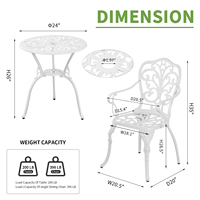 Ensemble de 3 pièces table et chaises de bistrot en métal blanc pour l'extérieur, ensemble de 2 ensembles de terrasse en fonte d'aluminium pour le jardin