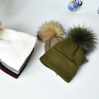 Sombrero de lana de CACHMERE de CABRA de punto cálido de Invierno para mujer personalizado con pompón de piel de zorro auténtica grande
