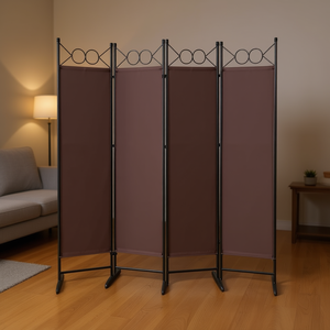 Divisor de Habitaciones de 4 Paneles, 6 Pies, Tela de Poliéster Marrón, Marco de Acero al Carbono, Plegable, Diseño Moderno, Biombo para Decoración del Hogar - Product Image 2