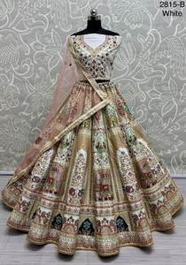Parche de pavo real y elefante Diseñador DE TRABAJO Ropa nupcial perfecta Lehenga Choli con dos Dupatta - Product Image 2