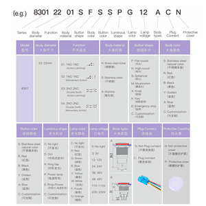 Оптовая продажа, 830122 RGB небольшой кнопочный переключатель 22 мм, трехцветный светодиод IP67, водонепроницаемый, 240 В, 2А, для переключателей - Product Image 3