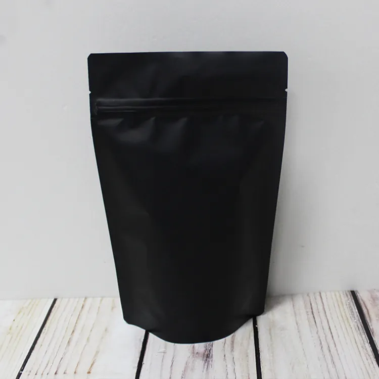 Sac d'emballage noir mat, emballage en aluminium à fermeture éclair/Doypack, sacs de rangement alimentaires en Mylar, unités