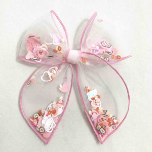 Valentines Haar Mesh Boog Clips Klei Kralen Haar Clips Schattig Hoort Lovertjes Confetti Valentines Shaker Boog Haar Clip - Product Image 4