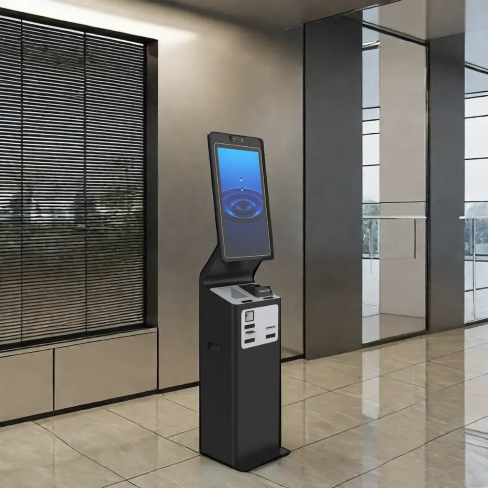 21.5 écran tactile paiements en espèces distributeur de cartes auto-hôtel aéroports kiosque d'enregistrement