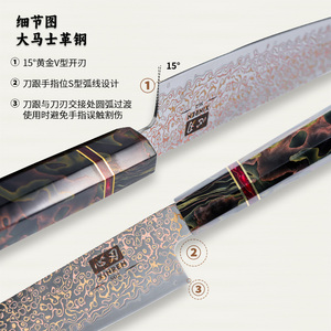 <span class=keywords><strong>Cuchillos</strong></span> de Cocina de Acero Inoxidable Damasco Marca Xingye XYJ, Hoja de 6 Pulgadas, 67 Capas, Pulido, Madera Estabilizada, Forjado - Product Image 2