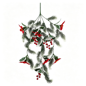 Adorno Navideño de Agujas de <span class=keywords><strong>Pino</strong></span> y Bayas de Acebo de Plástico Hecho a Mano - Decoración Festiva para Puerta/Pared (sin Cesta) - Product Image 3