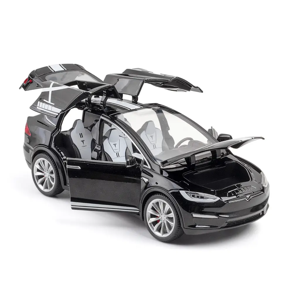 1:20 Tesla Model X Die Cast Car Model Toy Electric drive Vehicle 21cm Pull Back Simulation Metal Car Gift Toy With Sound/light