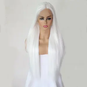 Long Straight White Synthetic Lace Front Wigs For Black Women Futura Hair Heat Resistant Wigs With Natural Hairline