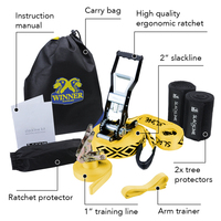 Çocuklar ve Yetişkinler için 50FT Uzun Polyester Slackline Seti, Kilitli Kayışlarla
