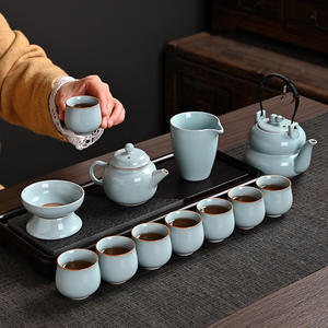 Service à thé Ru Kiln complet, théière en forme de calebasse avec poignée, grande capacité, céramique haut de gamme, coffret cadeau pour le Nouvel An chinois - Product Image 3