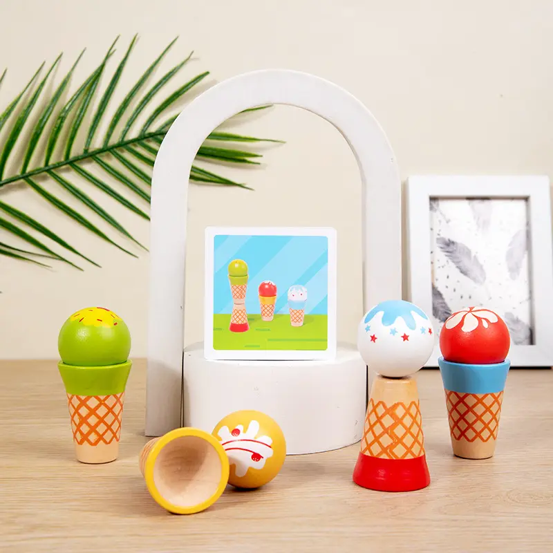 Mini simpatici giocattoli per gelato in legno con accessori per bambini finta casa da gioco in cucina