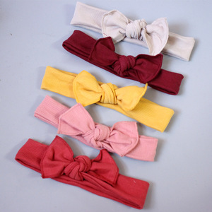 Diademas de algodón con lazo para mujer, diademas elásticas de estilo dulce en rojo, rosa, amarillo, burdeos y beige - Product Image 2