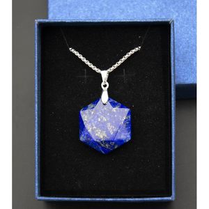 Collar con Colgante Hexagonal de Lapislázuli, Piedra Preciosa Natural, Cristal Curativo, Joyería Unisex para Uso Diario, Engaste en Bisel - Product Image 6