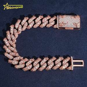 <span class=keywords><strong>Bracelet</strong></span> cubain en argent 925 plaqué or rose, serti de moissanite VVS de 16 mm, bijoux de <span class=keywords><strong>luxe</strong></span>, <span class=keywords><strong>bracelet</strong></span> hip-hop personnalisé pour hommes - Product Image 2
