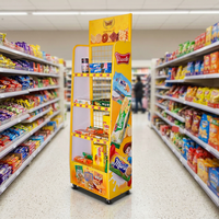 Présentoir de sol en métal léger à hauteur réglable pour chocolats, algues ou snacks, idéal pour les présentoirs de magasin ou les présentoirs de comptoir.