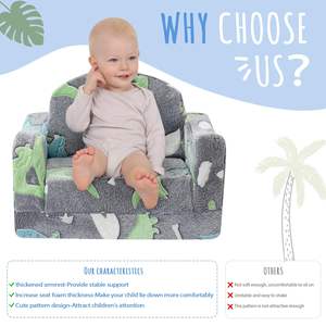 Canapé-lit confortable pour enfants en mousse, <span class=keywords><strong>pliable</strong></span>, avec motif de dinosaure, canapé-lit pour enfants doux et inclinable, qui brille dans le noir - Product Image 5