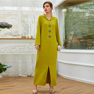 Abaya de Dubai de alta calidad y lujo con cristales de Swarovski en la parte delantera, de color puro, de suave tela de poliéste - Product Image 4