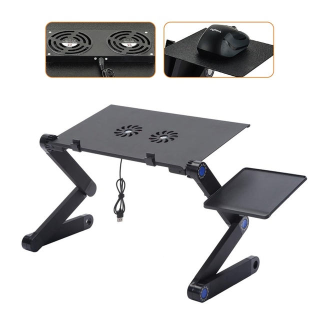 Aluminum Alloy Metal Laptop Stand Folding Adjustable Portable Computer Table Mouse Pad Adjustable Height 15KG Support 42x26CM