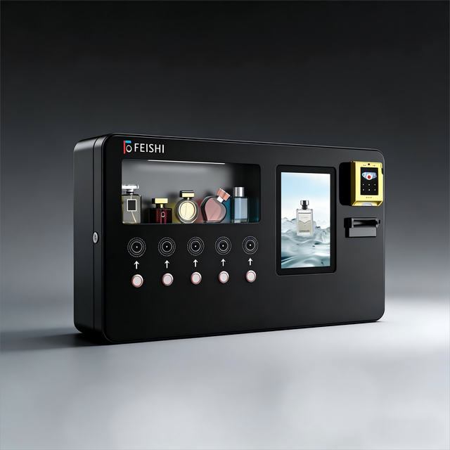 FEISHI Latest High Quality Perfume Vending Machine 5*100ml Capacity Custom Graphics SDK Function QR Credit Card Shopping Mall