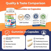 Complément alimentaire multivitaminé pour enfants, végétarien, sans gluten, complément quotidien complet A, C, D, E, B6, B12, Iode, Zinc, soutien immunitaire, 60 gommes