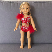Justaucorps BALUMI personnalisé pour poupée American Girl de 18 pouces, style jazz musical, fait main, avec strass et plumes d'autruche, pour spectacle