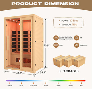 <span class=keywords><strong>Sauna</strong></span> Seca de Infrarrojos de Espectro Completo de 110 V, de Madera de Hemlock Canadiense, para 2 Personas, de Alta Calidad, para Interiores, para el Hogar - Product Image 5