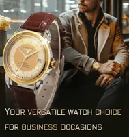 Montre automatique LONGLUX pour homme, style business, loisirs, rendez-vous, mécanique, bracelet en cuir, étanche, avec affichage jour et date, cadeau pour homme.