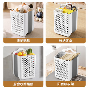 Wall Mounted Laundry <b>Basket</b> Foldable Rectangle Grey Bathroom Dirty Clothes <b>Storage</b> - Product Image 4