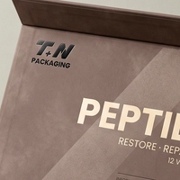 Boîte rigide personnalisée en carton blanc et gris pour 6 flacons de peptides avec doublure en éponge, impression offset quadricolore, soins personnels