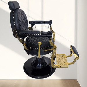 Fauteuil de Barbier Rétro de Luxe avec Cadre Doré, Chaise de Coiffure en Tissu Matelassé Noir, Mobilier de Salon - Product Image 6