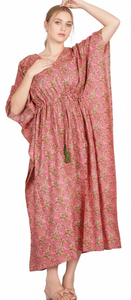 Caftán de Lujo para Mujer de Alta Calidad, Cuello en V, Cierre con Cordón, Estampado Floral, Satén Transpirable, Largo Completo, Excelente Precio - Product Image 2