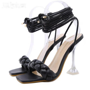 Chaussures en gros pour femmes, grandes tailles, talons hauts, été, nouvelles sandales à talons aiguilles tressées pour femmes - Product Image 5