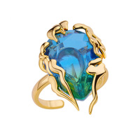 Cincin Terbuka Berlapis Emas Tembaga Zirkon Warna-warni Gaya Baru Tahan Air Geometri Tidak Beraturan Cincin Mewah Ringan yang Dipersonalisasi