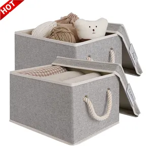 High Quality Foldable Home Closet Organizers Bins With Lids Large Cotton Rope Storage Boxes