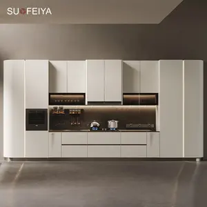 SUOFEIYA High-end Customized Curved Round Corner Design High Gloss Lacquer Plywood Kitchen Cabinets
