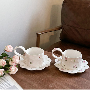 Vintage French Rose Floral Ceramic Coffee Mug and Saucer Set Reusable Dishwasher & Microwave Safe Gift Box Packaging - Product Image 1