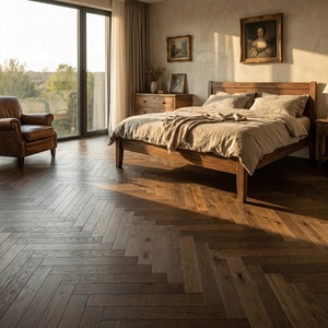 Rustic Herringbone Oak Multi-layer <strong>Flooring</strong> With Hand-scraped Surface &amp; 15mm, Parquet For Vintage Guesthouses - Product Image 5