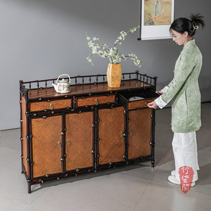 Bamboo Tea Cabinet Lacquered Bamboo <b>Sideboard</b> Chinese Style Handmade <b>Storage</b> Furniture for Dining Room - Product Image 4