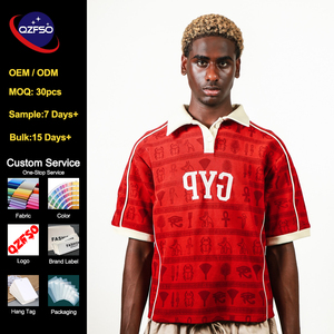 QZFSO Blockcore Vibe <b>Cropped</b> Fit Tee Button Placket Football Jersey Cut and Sew Streetwear Retro Sportswear Polo Collar T-Shirt - Product Image 1