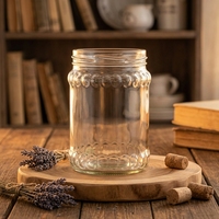 Pot en verre à large ouverture avec couvercle à vis, embossé, pour le stockage des aliments, miel, confiture