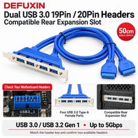 Kabel Braket Panel Belakang DFX 4 Port USB 3.0 50cm 5Gbps Dual 19Pin 20Pin Header Motherboard Female ke USB-A Female untuk Casing PC