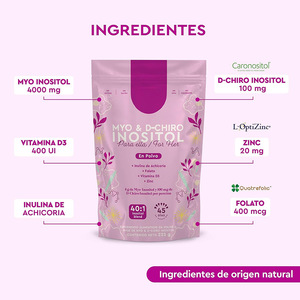 Suplemento Alimenticio Saludable, Mioinositol Puro 40:1 y Polvo de <span class=keywords><strong>D</strong></span>-Chiroinositol con Folato, Vitamina D3 y Zinc - Product Image 2
