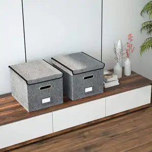Niseven - Caixa organizadora de arquivos portátil com logotipo personalizado, caixa organizadora de arquivos em tecido dobrável para mesa, à prova de poeira e tampa