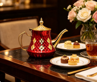 Théière marocaine Dallah en acier inoxydable, rouge et dorée, pour thé et café, de luxe, style moyen-oriental, article très demandé en gros