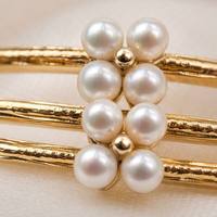 Bracelet de mariée vintage romantique plaqué or 18 carats, motif géométrique, perles d'eau douce, lustre crème uniforme, cadeau de mariage