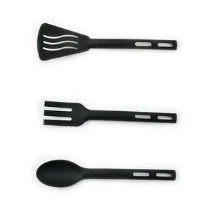 Mini size nylon kitchen utensils tools 3 pack black nylon spoon fork slotted turner for kids