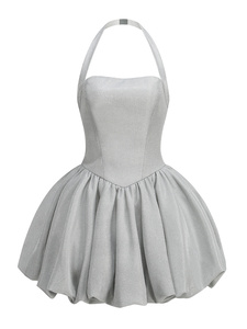 <span class=keywords><strong>Abito</strong></span> <span class=keywords><strong>Mini</strong></span> SB3722 Scintillante con Glitter, Halter Sexy con Lacci, Aderente, con Maniche a Sbuffo, per Feste Formali, Serate e Compleanni - Product Image 4