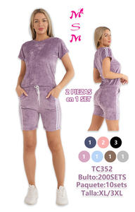 Completo Tuta Sportiva da Donna Estiva con Stampa Frontale, Maniche Corte, Girocollo, Pantaloncini con Coulisse, in Poliestere Traspirante, Tinta Unita, Casual - Product Image 3